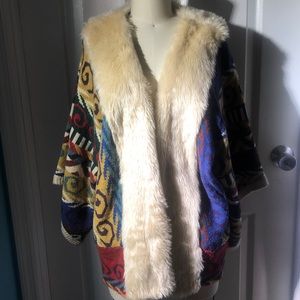 Bohemian Style Coat with Faux Fur Trim